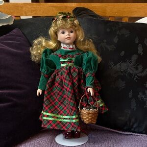 Holly Festive Doll with Basket in Green and Red Dress. Limited edition 482.